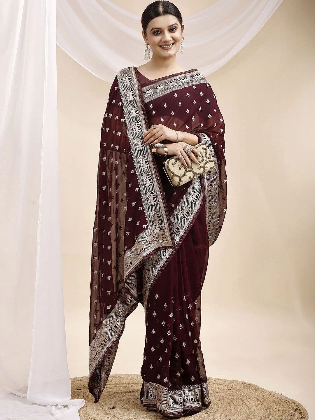 Leelavati Embellished Embroidered Pure Georgette Saree thumbnail 3