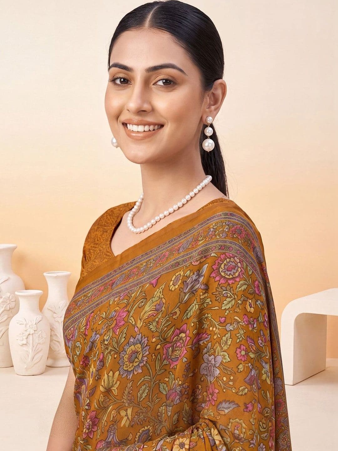 Anouk Floral Poly Crepe Designer Saree thumbnail 6