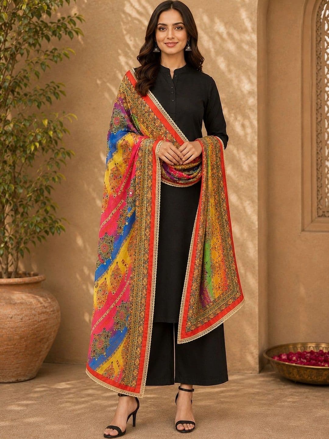 STUTI FASHION Ethnic Motifs Printed Dupatta with Mirror Work thumbnail 2