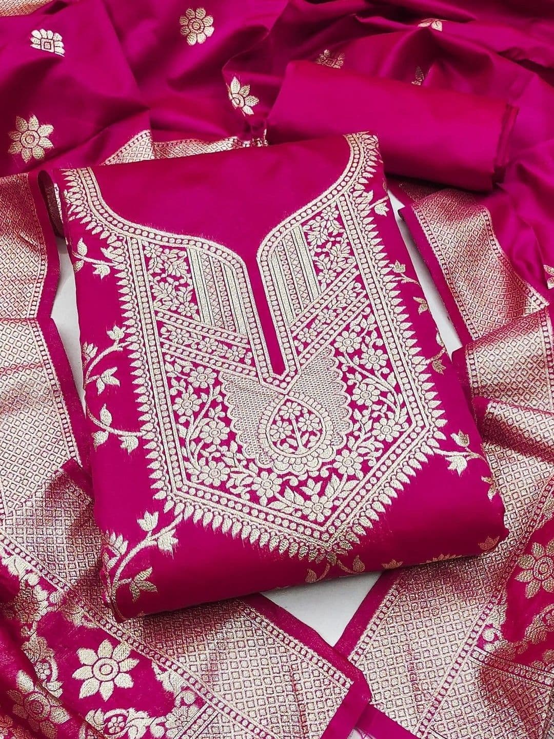 Milvia Art Silk Unstitched Dress Material - view 1