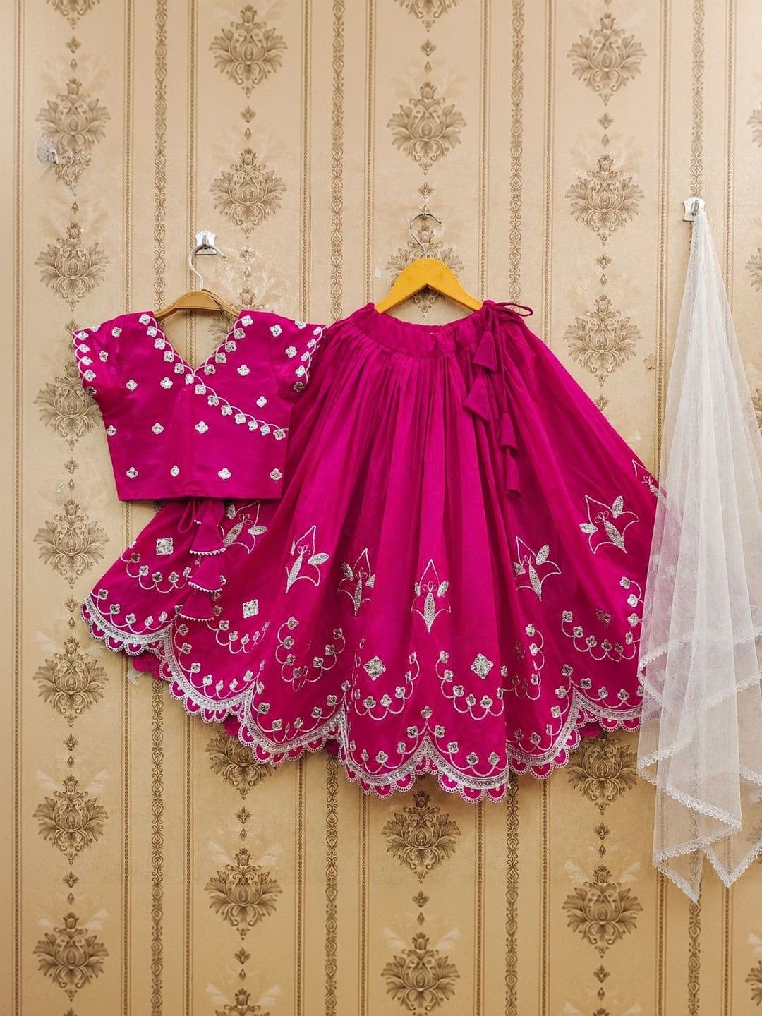 KALINI Girls Embroidered Thread Work Ready to Wear Lehenga & Blouse With Dupatta thumbnail 2