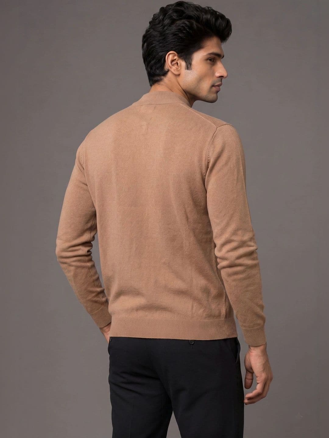 Roadster Men Solid High-Neck Regular-Fit Knitted Sweater thumbnail 2