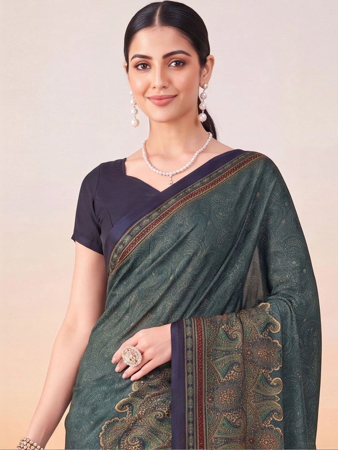 Anouk Ethnic Motifs Poly Crepe Designer Saree thumbnail 3