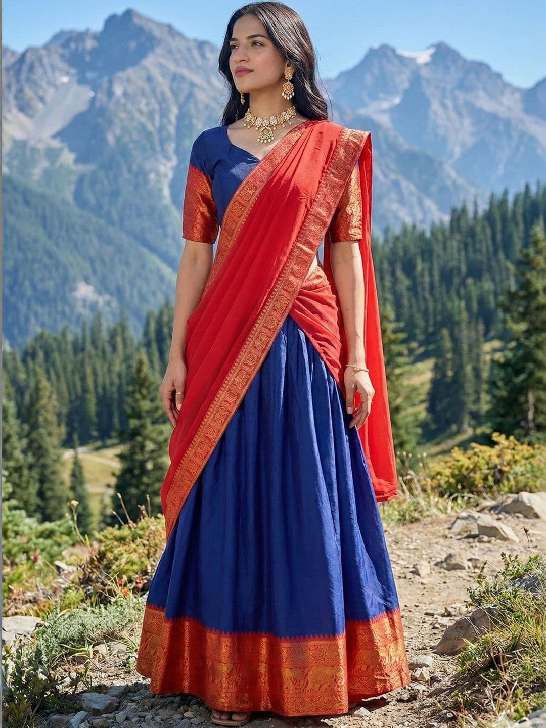 HERE&NOW Unstitched Lehenga & Blouse With Dupatta thumbnail 2