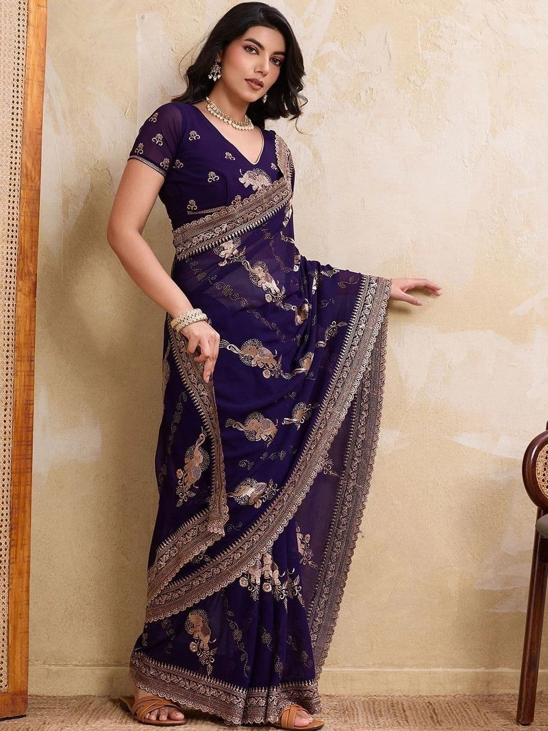Leelavati Woven Design Zari Pure Chiffon Saree thumbnail 4