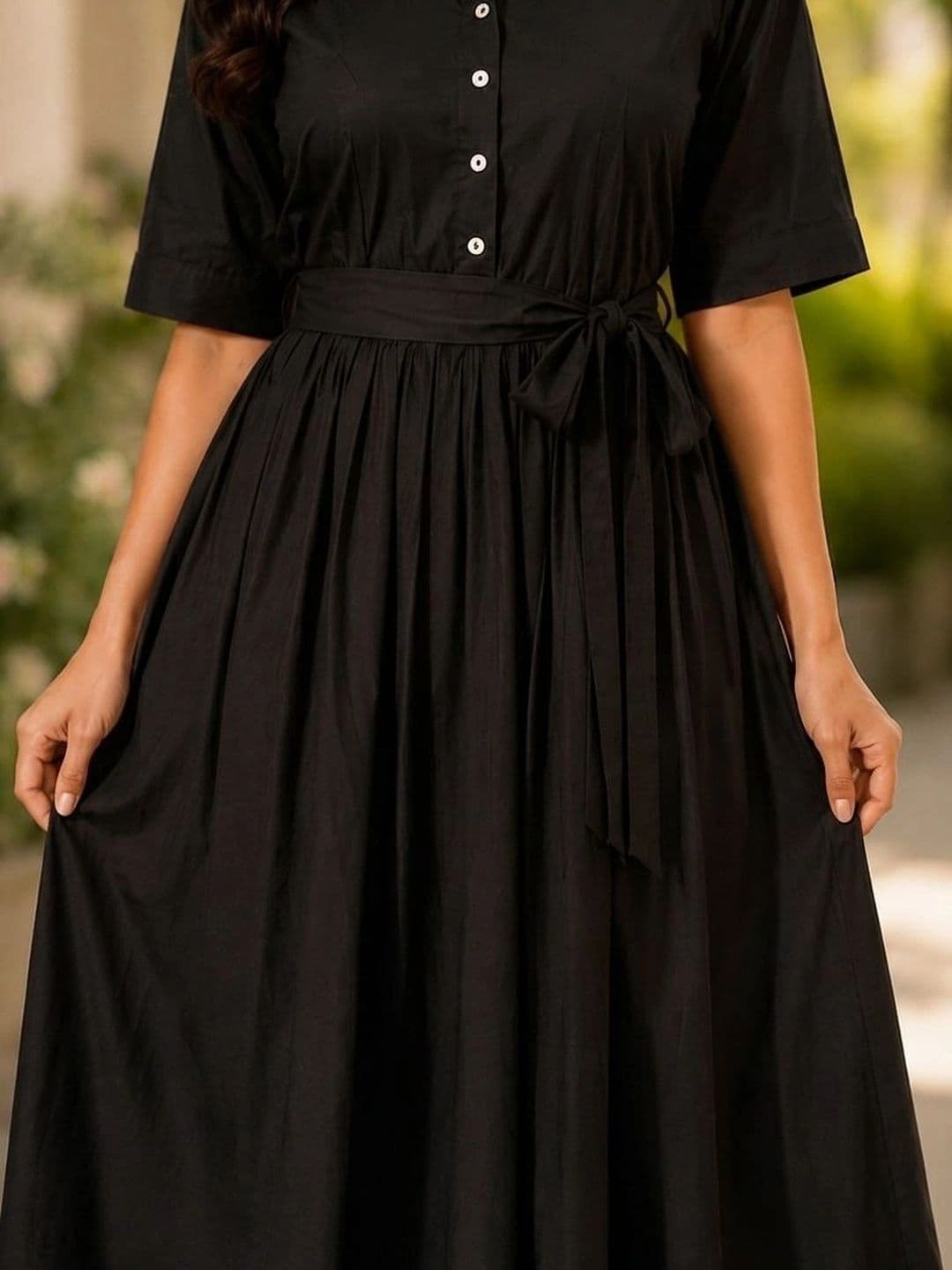 Oxinexx Women Solid Shirt Collar A-Line Midi Dress thumbnail 3
