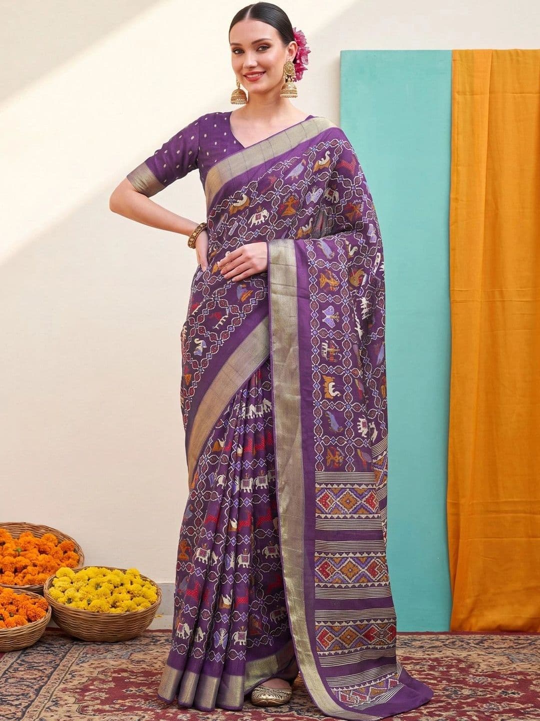 Anouk Ethnic Motifs Zari Silk Blend Designer Patola Saree - view 1