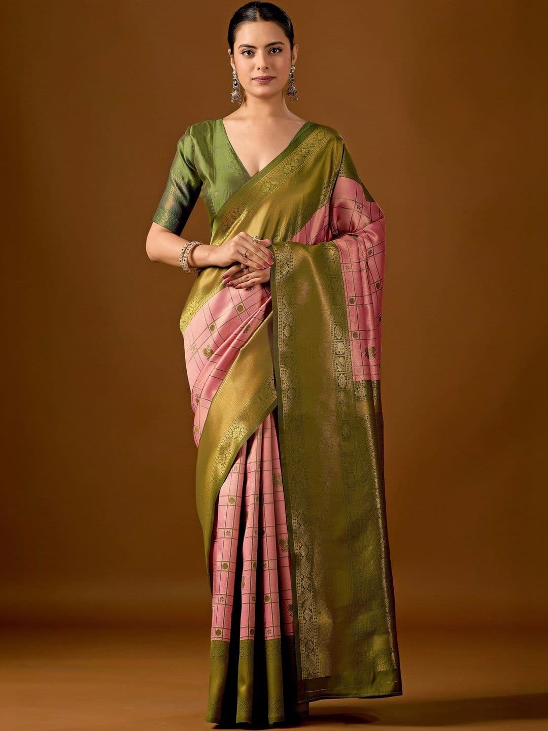 ERIKA Ethnic Motifs Zari Silk Blend Designer Kanjeevaram Saree - view 1