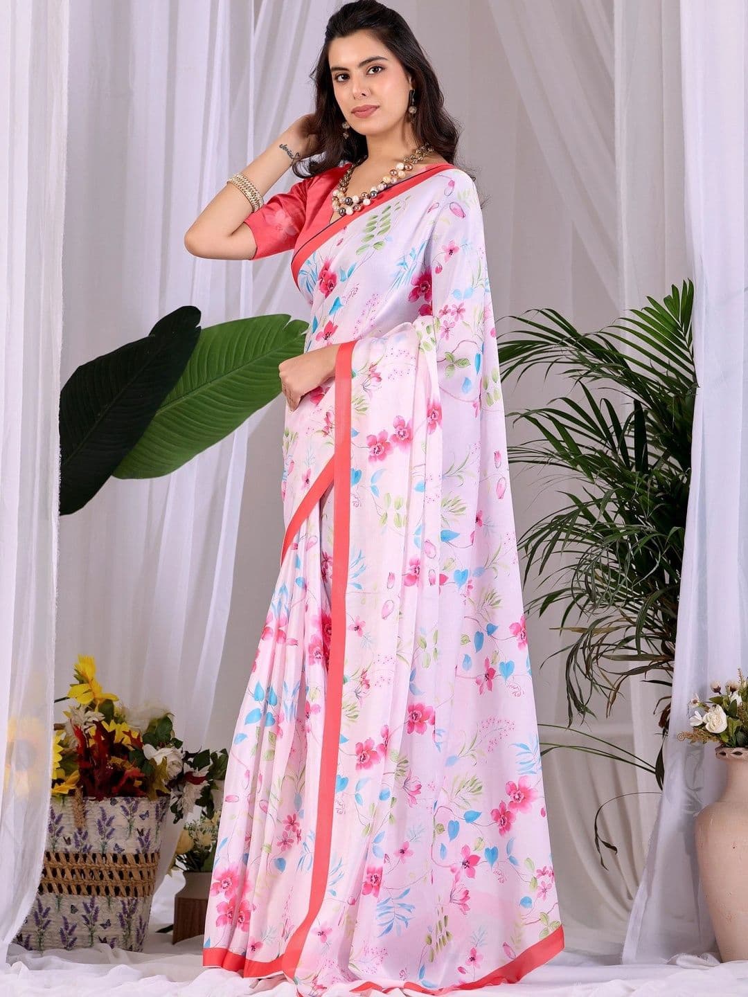 LeeliPeeri Designer Floral Satin Designer Saree thumbnail 7