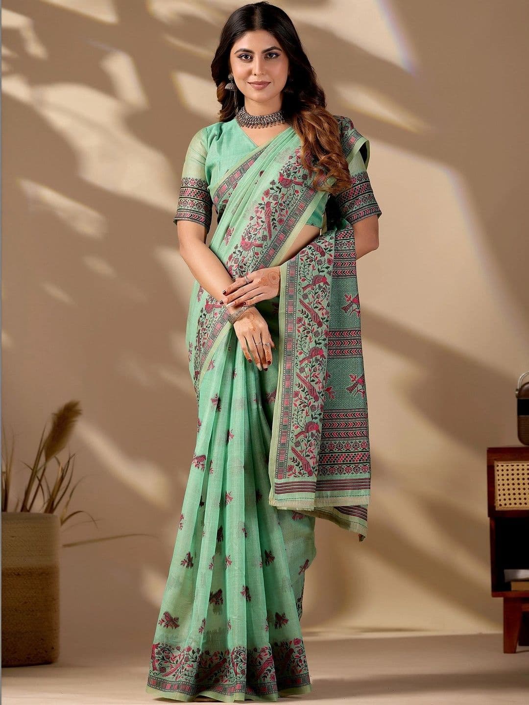 ERIKA Floral Pure Cotton Designer Bhagalpuri Saree thumbnail 6