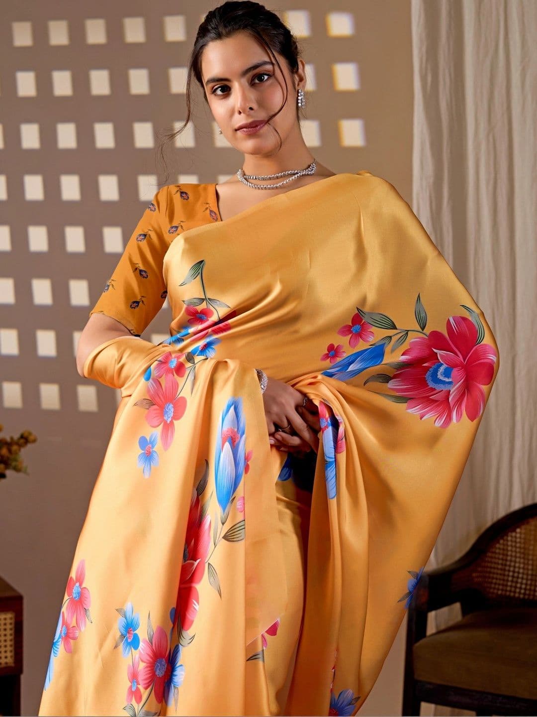 LeeliPeeri Designer Floral Satin Designer Saree thumbnail 2