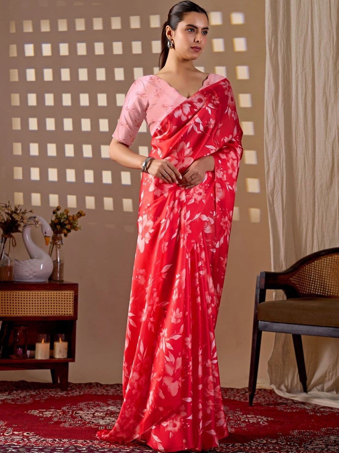 LeeliPeeri Designer Floral Satin Designer Saree thumbnail 5