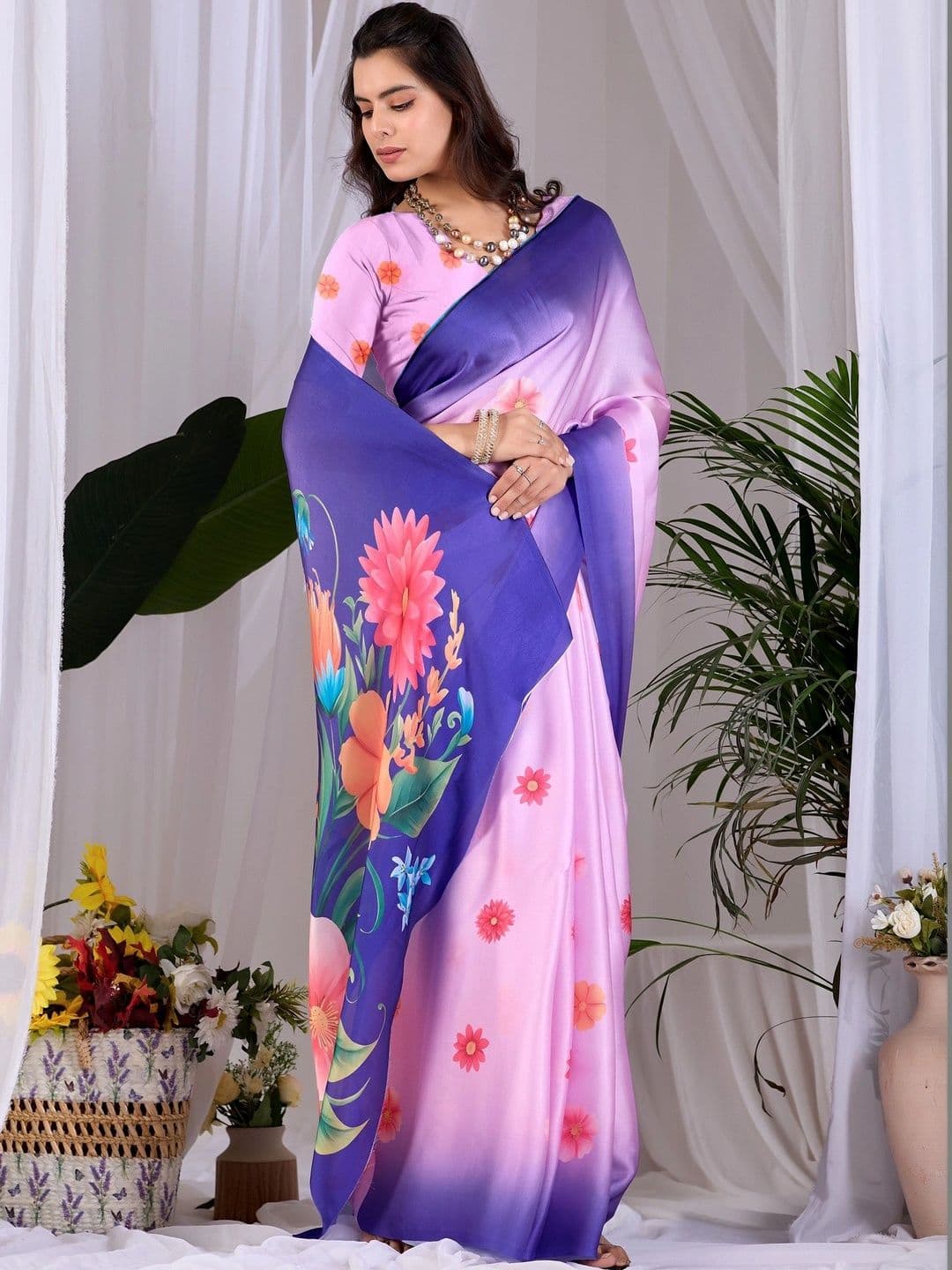 LeeliPeeri Designer Floral Satin Designer Saree thumbnail 6