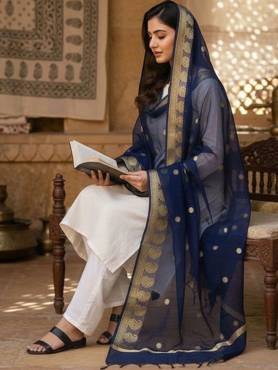 STUTI FASHION Ethnic Motifs Woven Design Art Silk Dupatta with Zari thumbnail 3