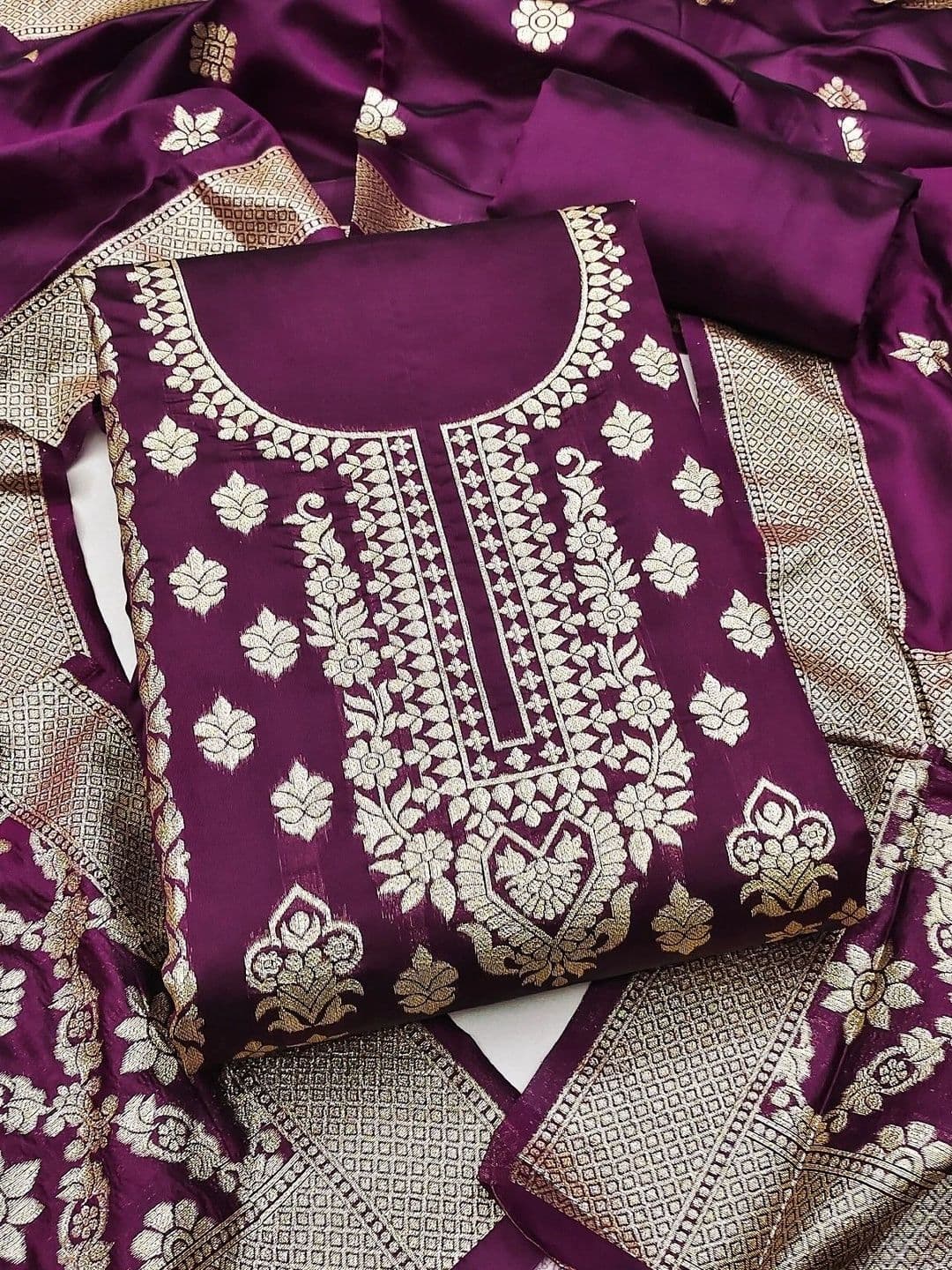 Milvia Art Silk Unstitched Dress Material - view 1