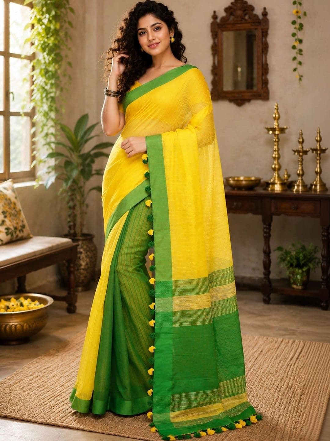 Crochetin Striped Handloom Saree - view 1