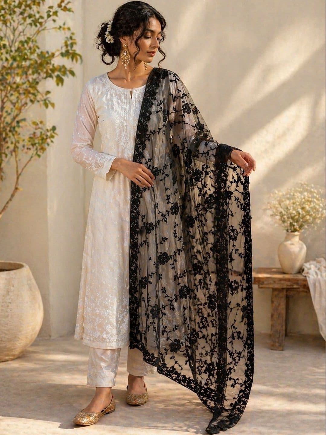 STUTI FASHION Embroidered Dupatta with Thread Work - view 1