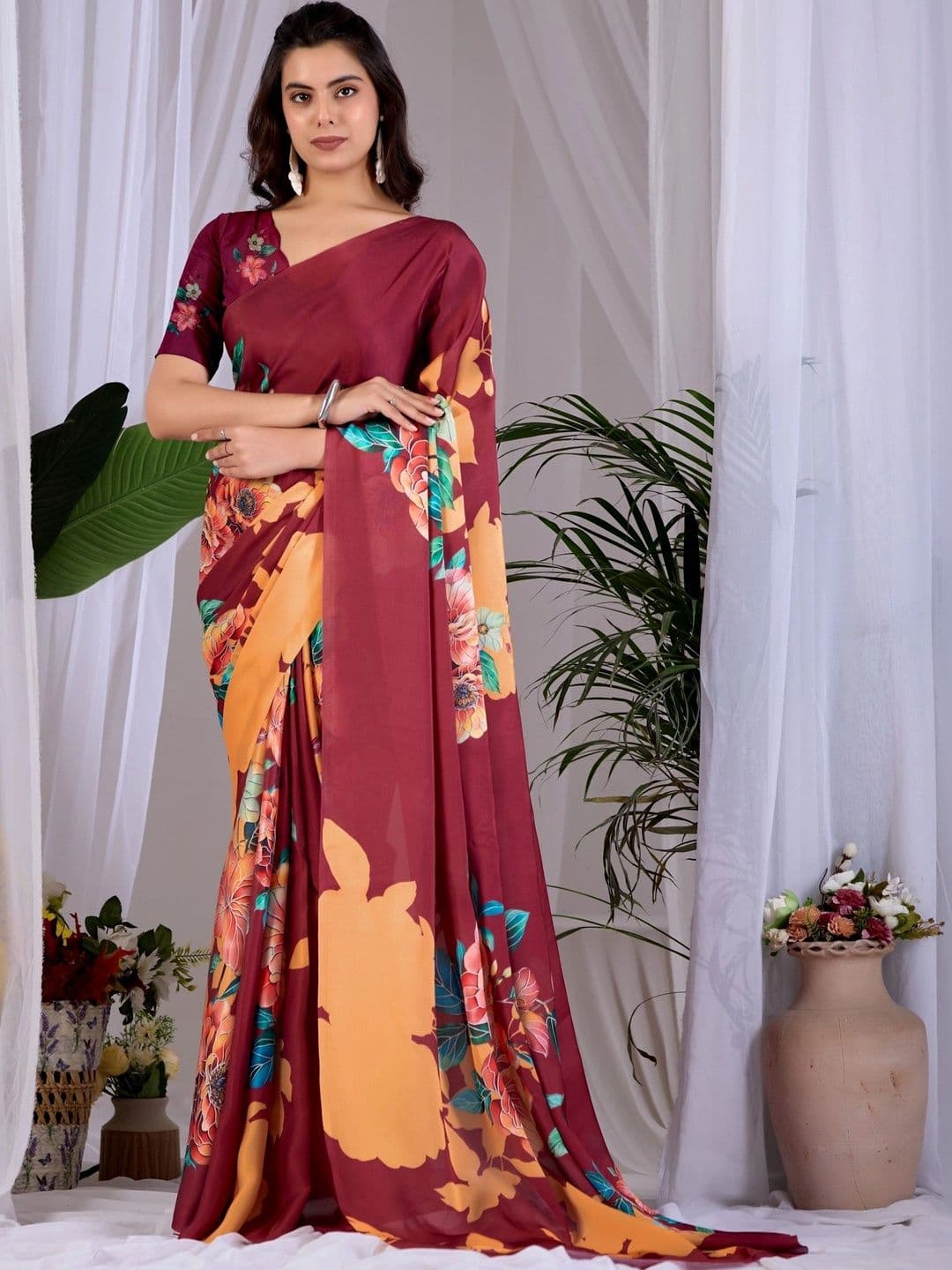LeeliPeeri Designer Floral Satin Designer Saree - view 1