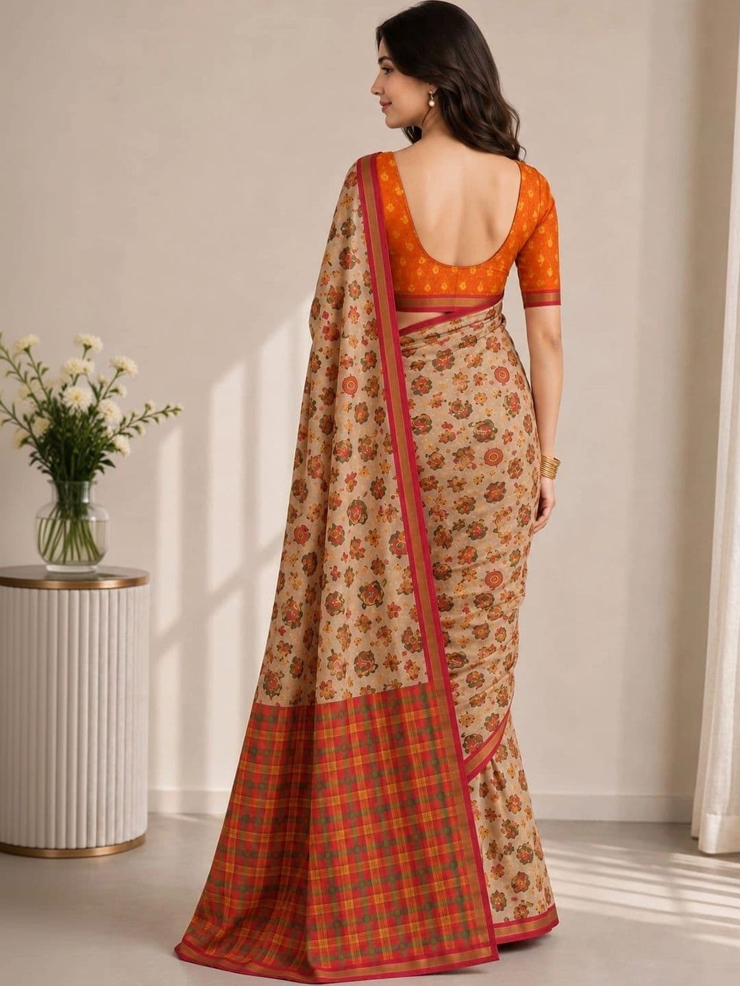 SHRIJAMYAHAM Floral Linen Blend Saree thumbnail 4