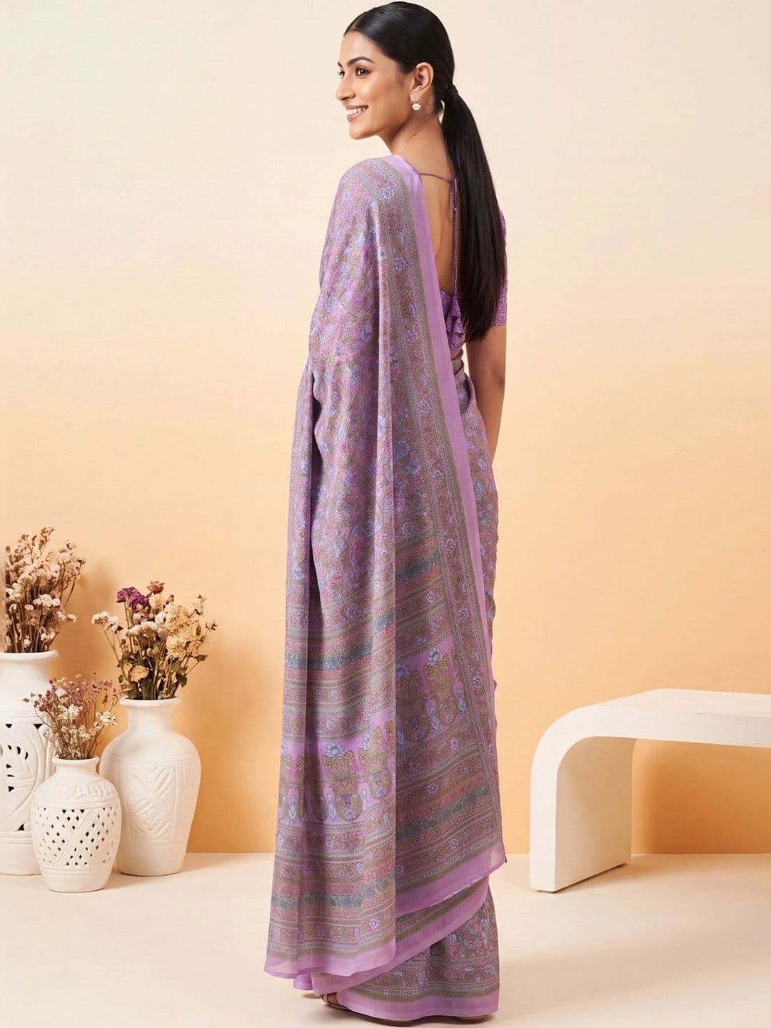 Anouk Floral Poly Crepe Designer Saree thumbnail 6