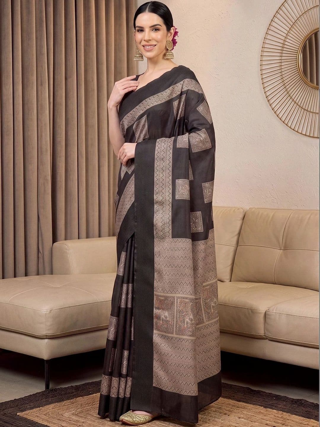 Anouk Woven Design Zari Silk Blend Designer Tussar Saree thumbnail 6