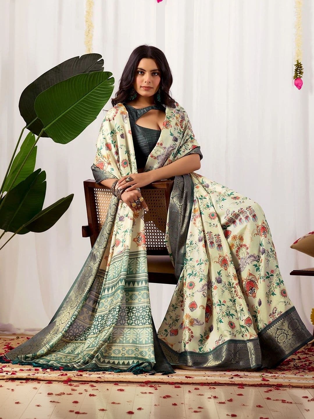 LeeliPeeri Designer Floral Zari Silk Blend Designer Saree thumbnail 7