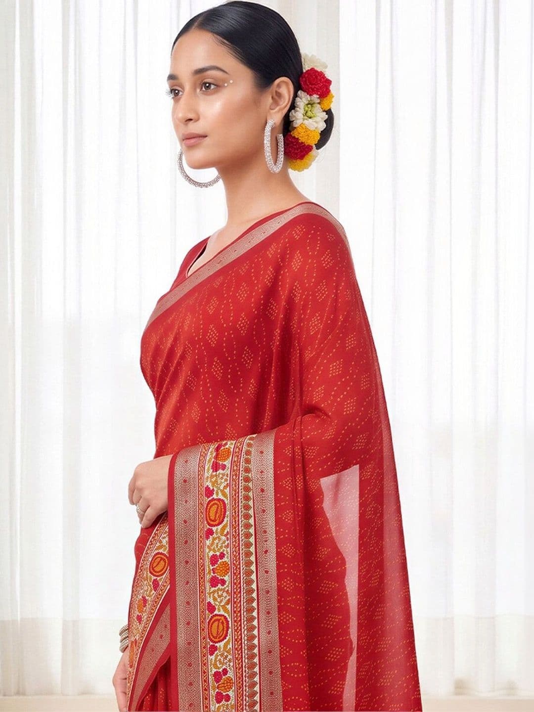 Anouk Floral Silk Blend Designer Bandhani Saree thumbnail 2
