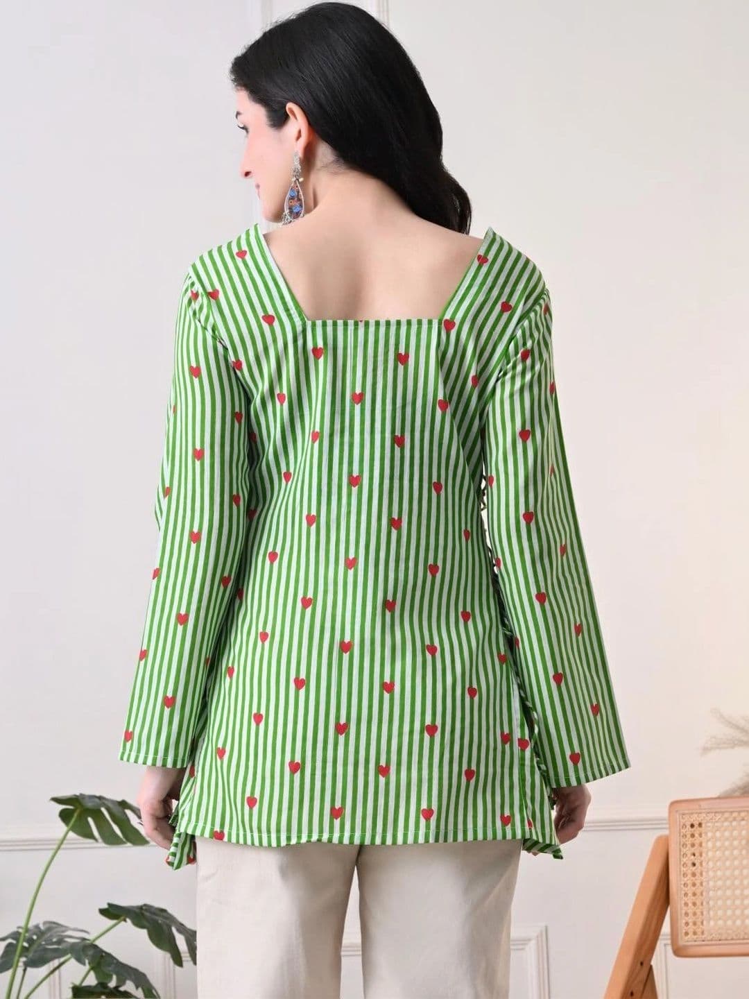 Anouk Rustic Striped Notch Neck Flared Sleeves Kurti thumbnail 5
