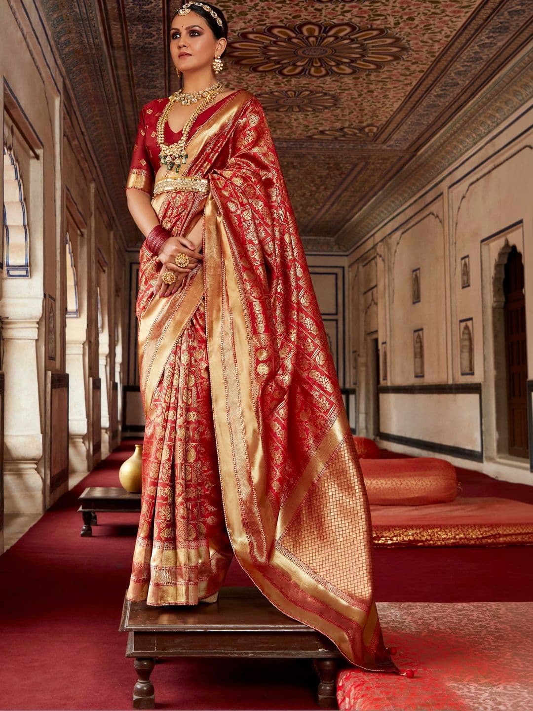 ELINA FASHION & HOME Women Floral Zari Silk Blend Designer Banarasi Saree - view 1