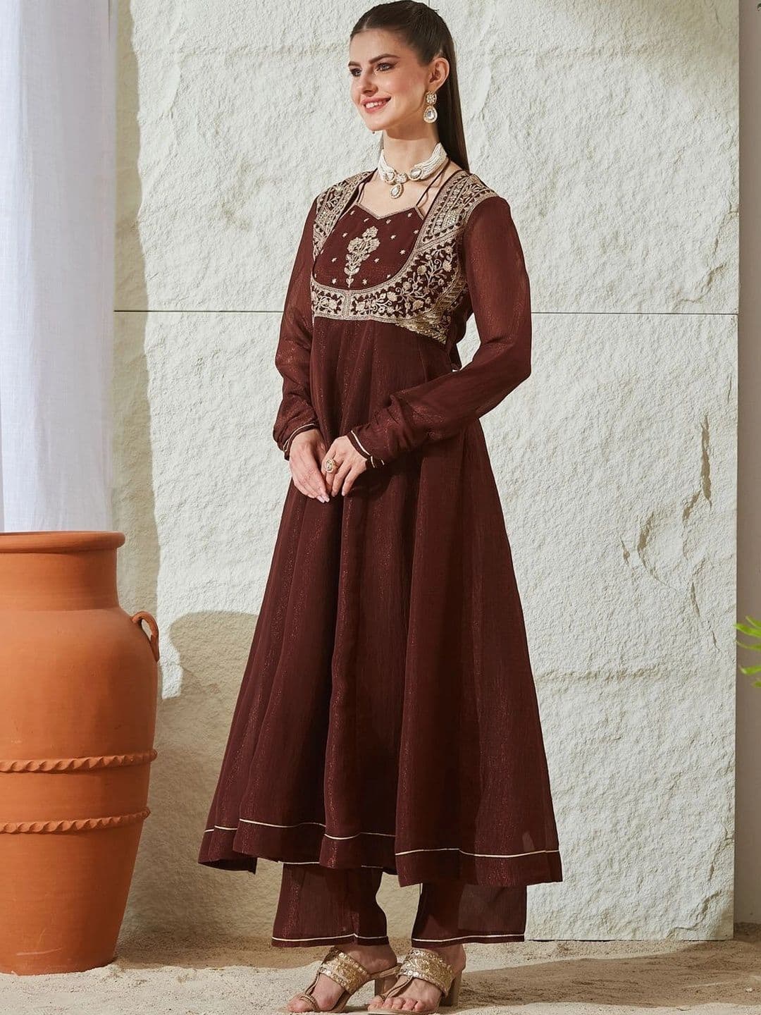 MOKOSH Women Embroidered Anarkali Kurta and Palazzo Set with Dupatta thumbnail 5