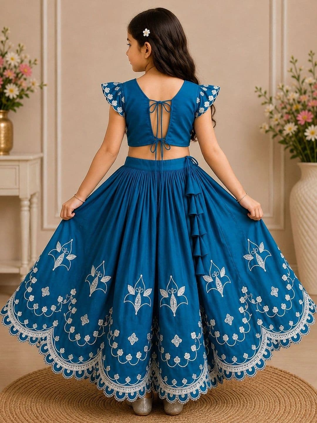 KALINI Girls Embroidered Thread Work Ready to Wear Lehenga & thumbnail 5