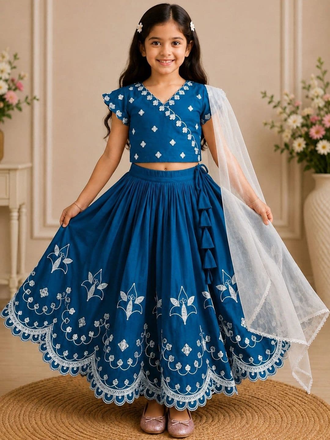 KALINI Girls Embellished Thread Work Ready to Wear Lehenga & Blouse With Dupatta - view 1