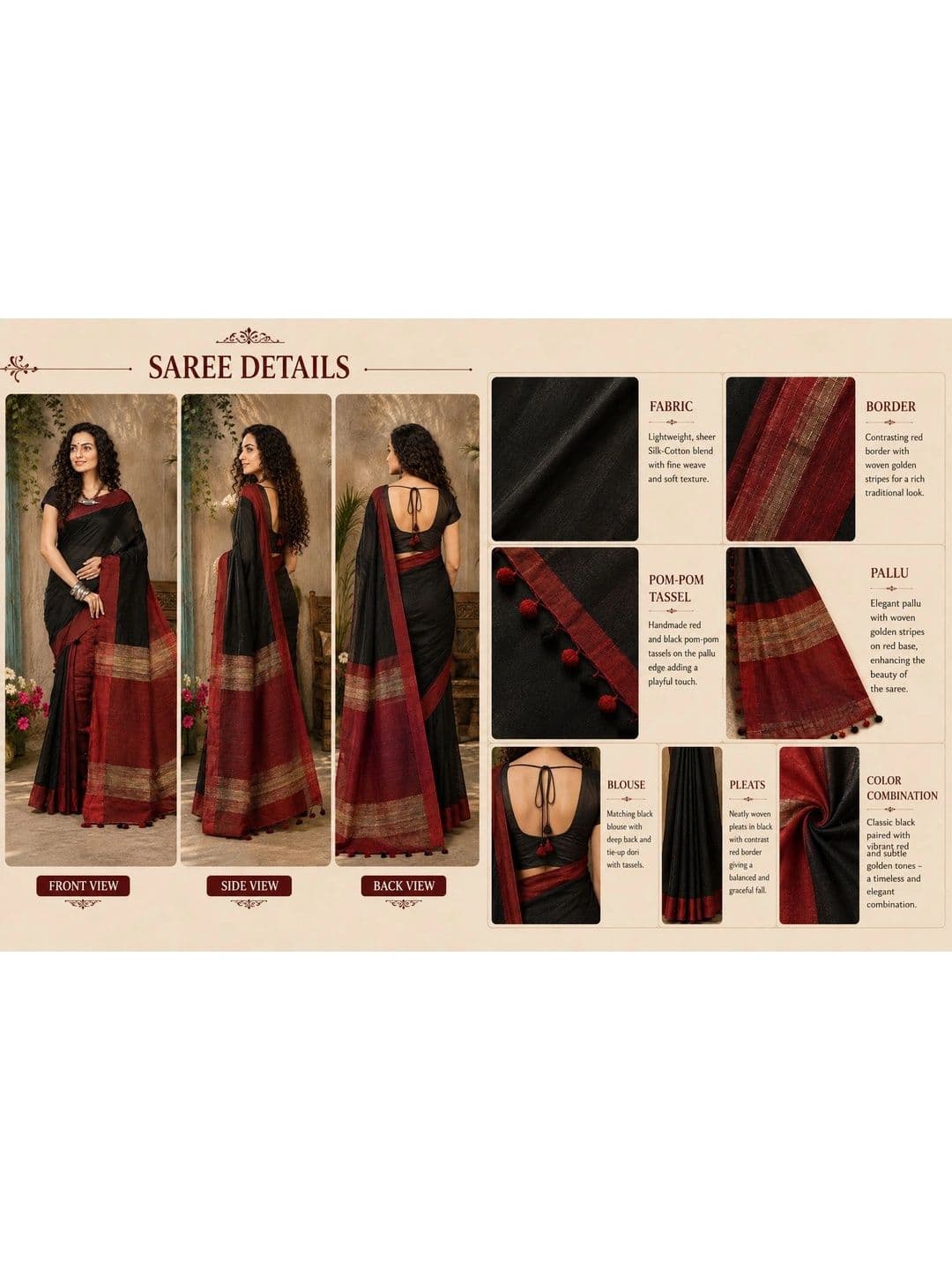 Crochetin Striped Handloom Saree thumbnail 4