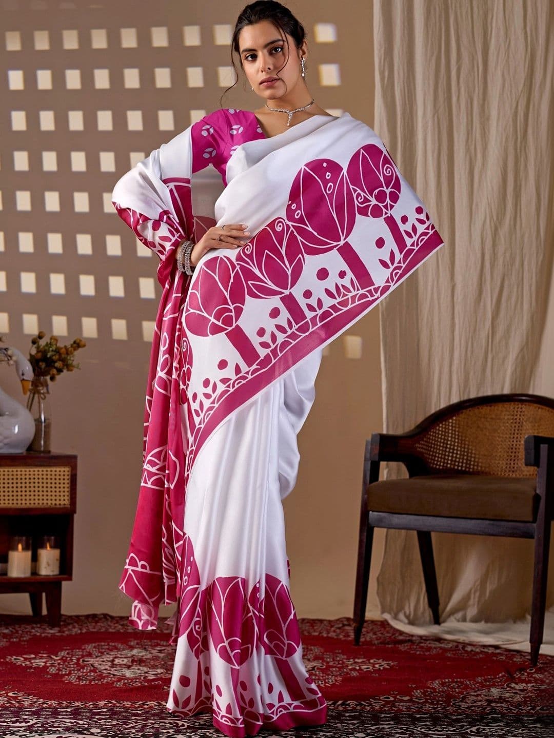 LeeliPeeri Designer Floral Satin Designer Saree thumbnail 2