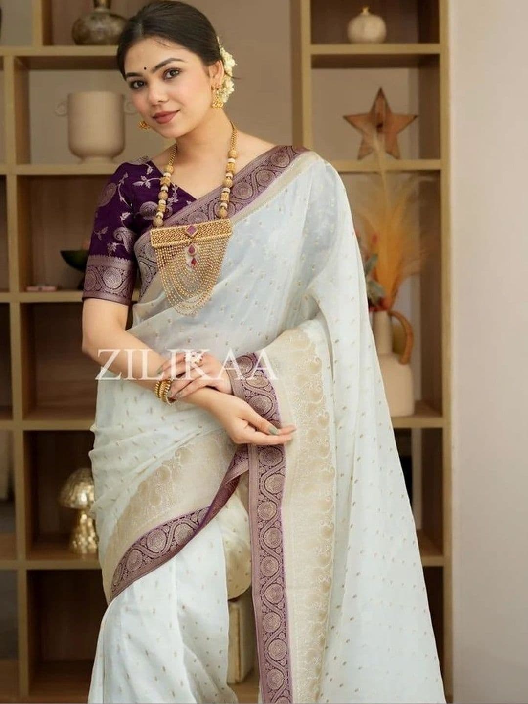 ZELLURE Woven Design Zari Art Silk Kanjeevaram Saree - view 1