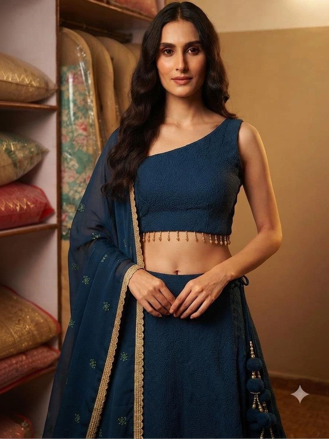 Indi Kal Embellished Thread Work Ready to Wear Lehenga & Blouse With Dupatta thumbnail 5