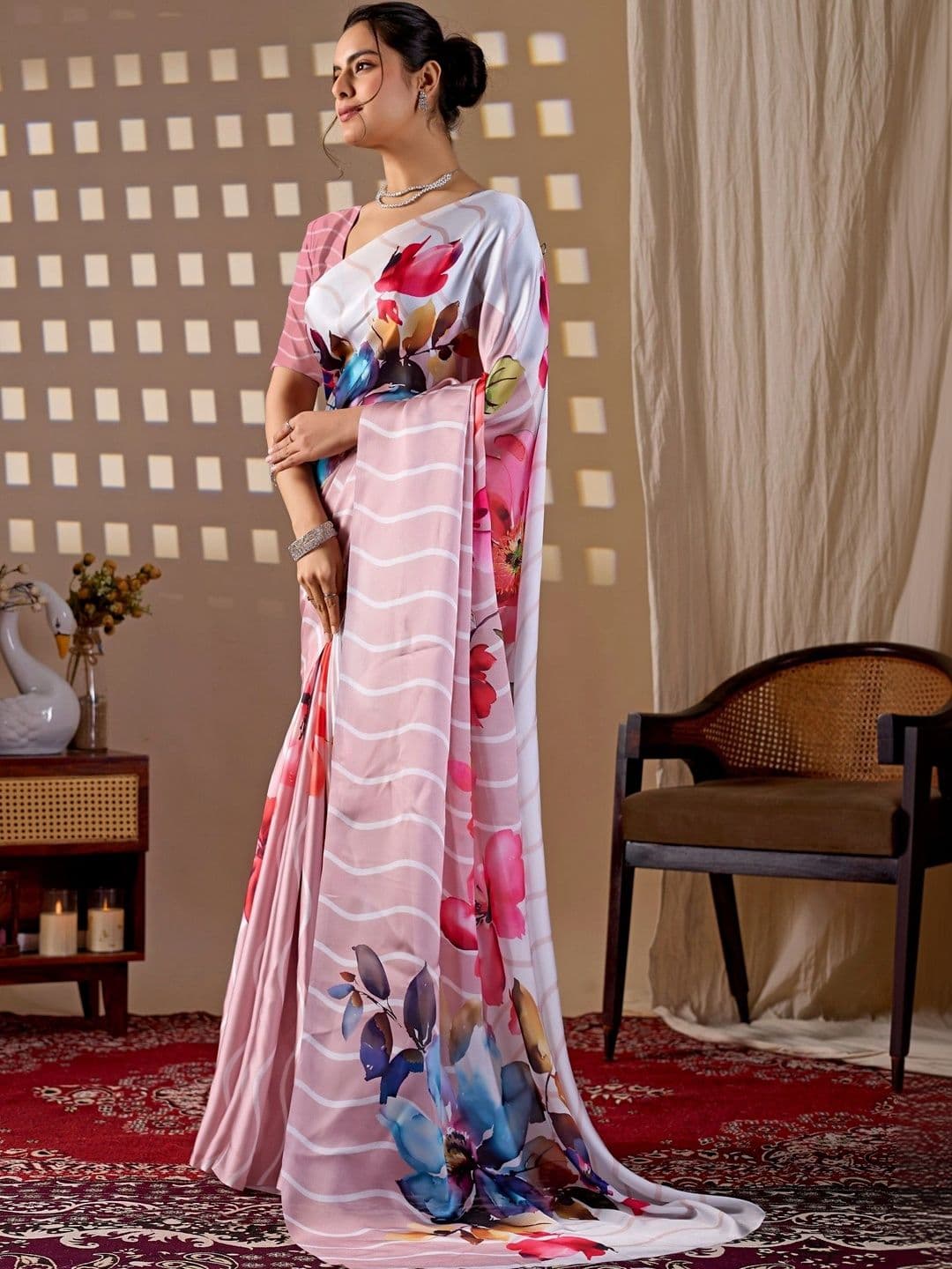 LeeliPeeri Designer Floral Satin Designer Saree thumbnail 6
