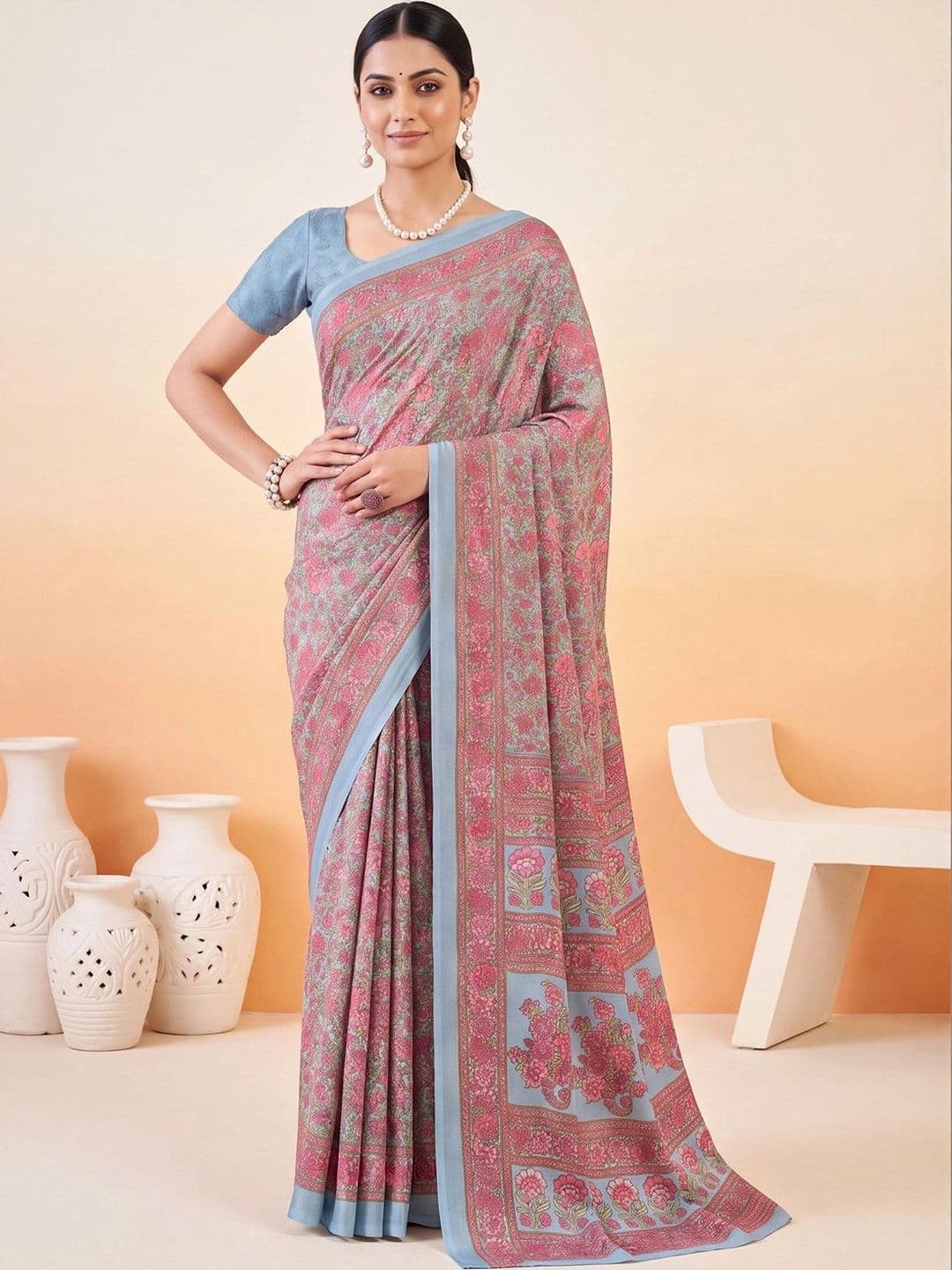 Anouk Floral Poly Crepe Designer Saree thumbnail 4