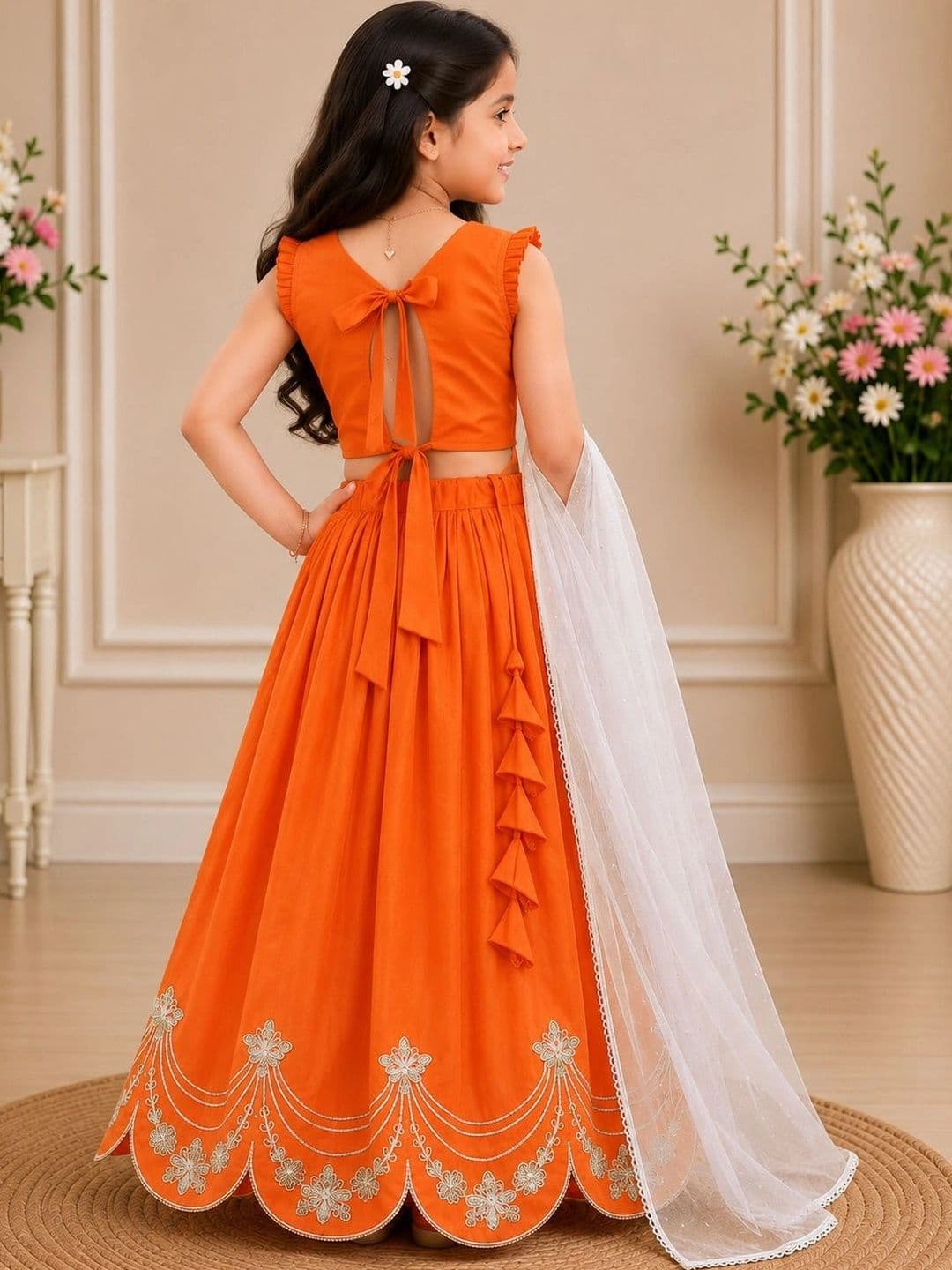 KALINI Girls Embroidered Thread Work Ready to Wear Lehenga & Blouse With Dupatta thumbnail 5