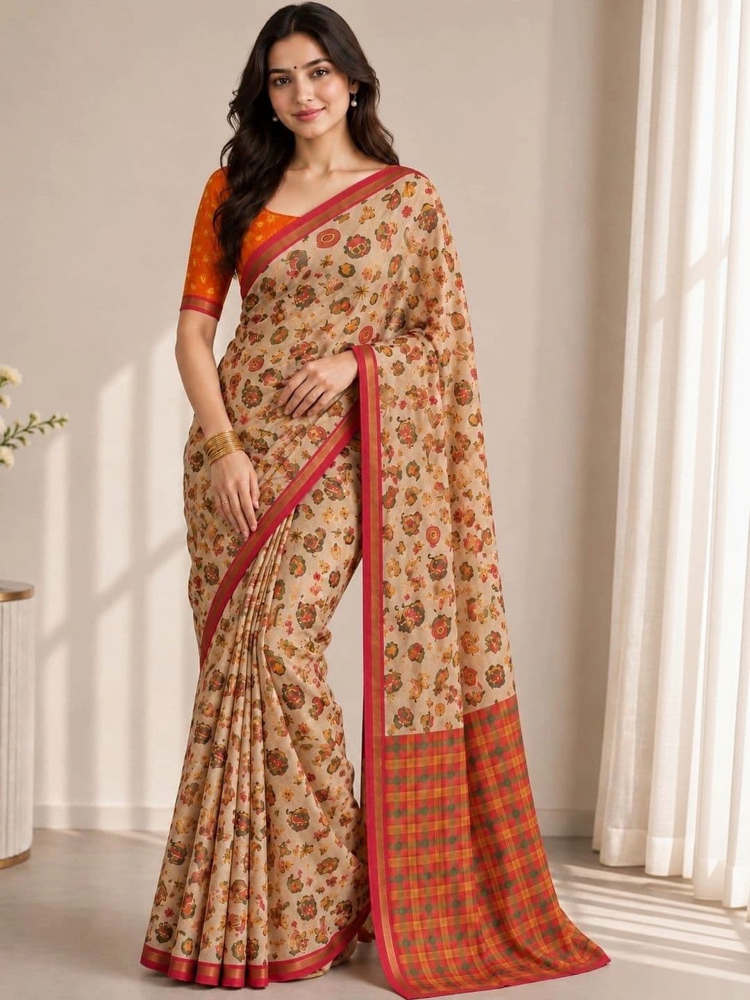 SHRIJAMYAHAM Floral Linen Blend Saree - view 1