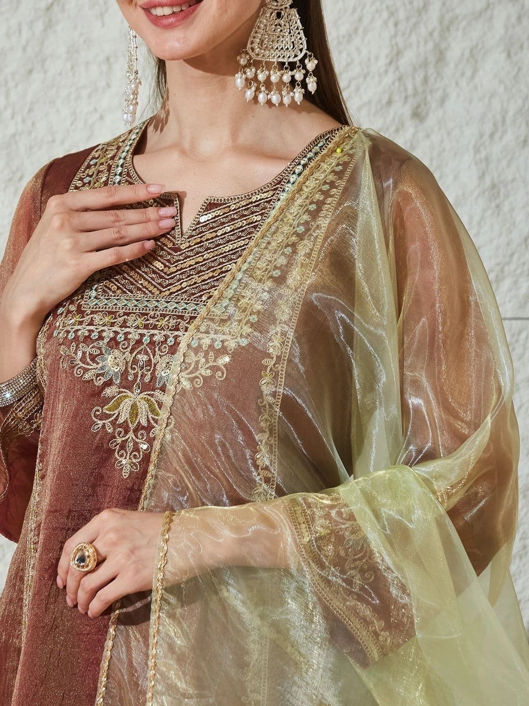 MOKOSH Women Ethnic Motifs Embroidered Regular Pure Silk Kurta with Palazzos & Dupatta thumbnail 5