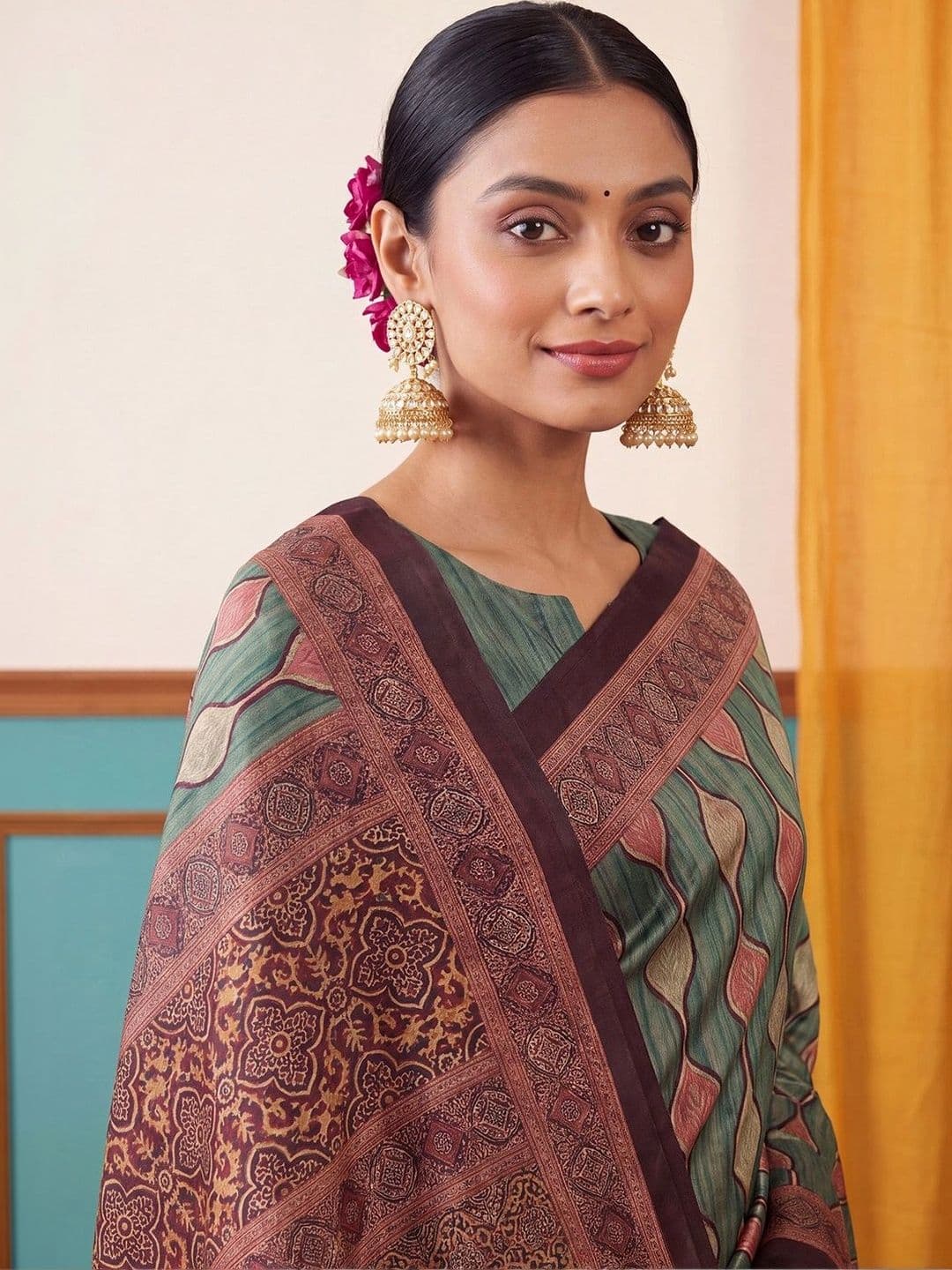 Anouk Silk Blend Designer Block Print Saree thumbnail 3