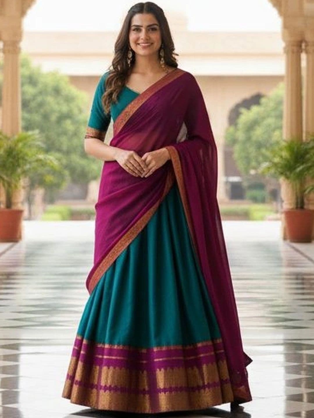 HERE&NOW Unstitched Lehenga & Blouse With Dupatta thumbnail 4