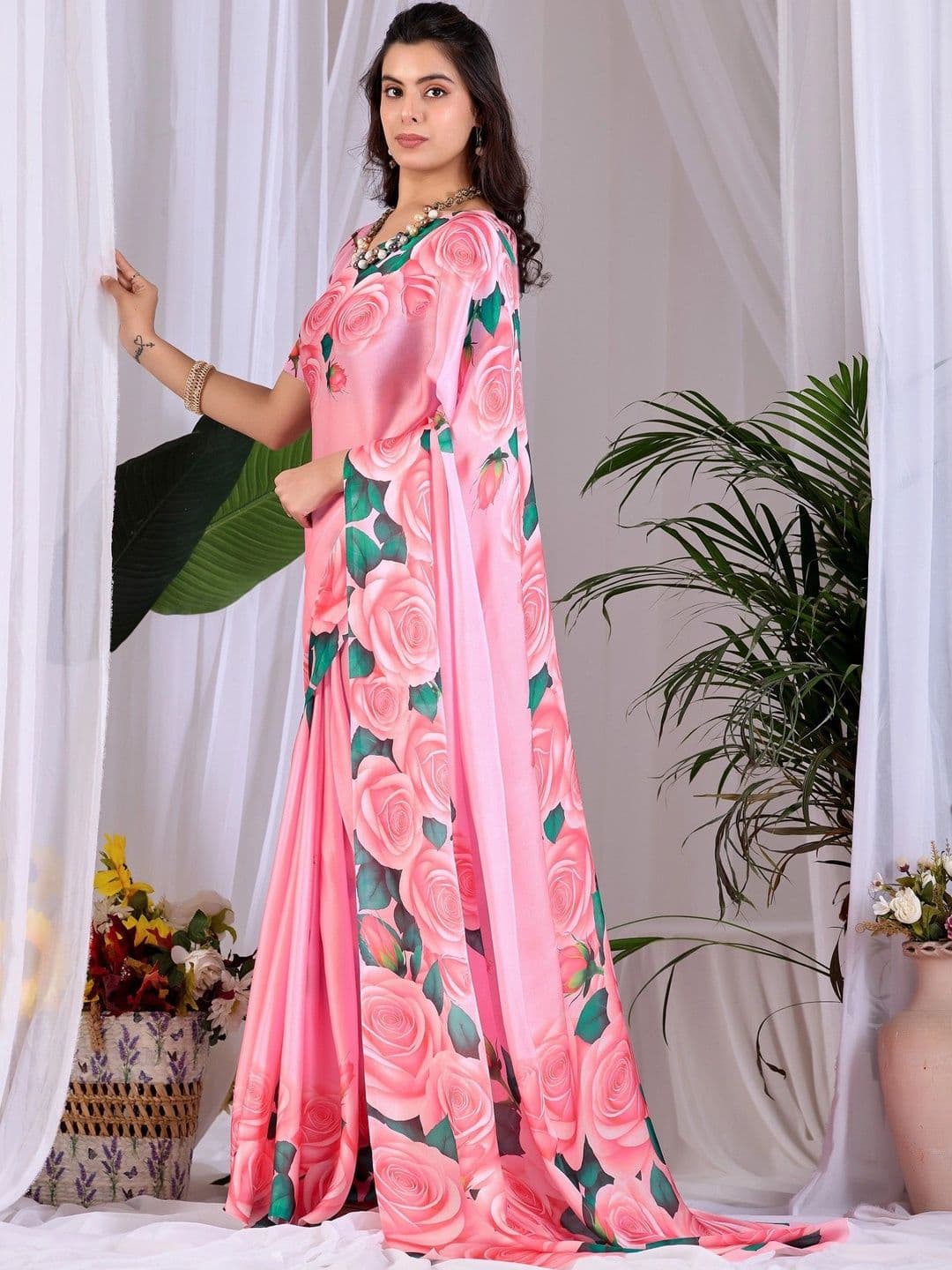 LeeliPeeri Designer Floral Satin Designer Saree thumbnail 6