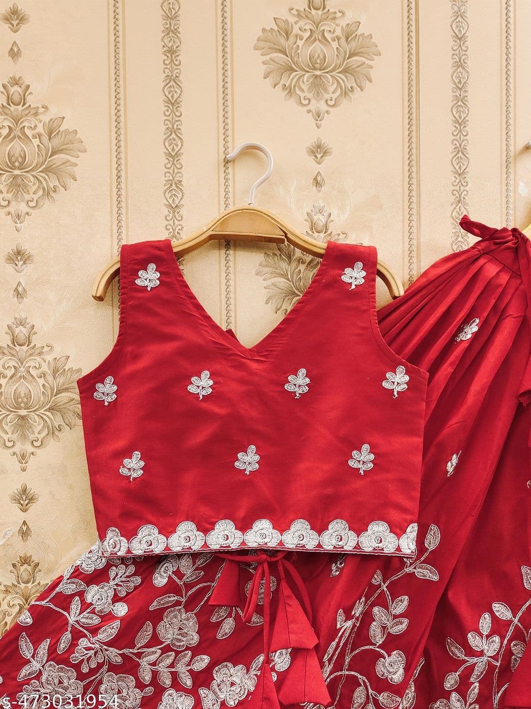 KALINI Girls Embellished Thread Work Ready to Wear Lehenga & thumbnail 5