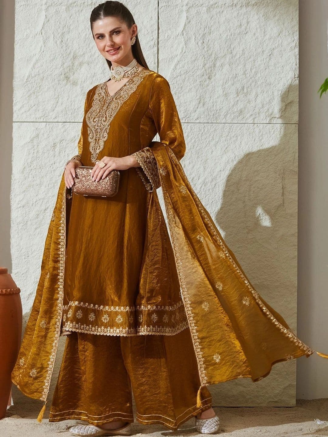 MOKOSH Women Embroidered Anarkali Kurta and Palazzo Set with Dupatta thumbnail 4
