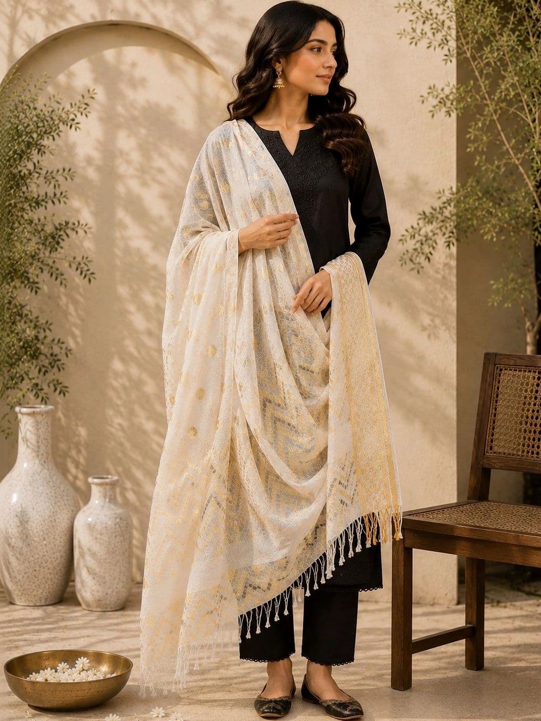 STUTI FASHION Woven Design Dupatta with Zari thumbnail 2