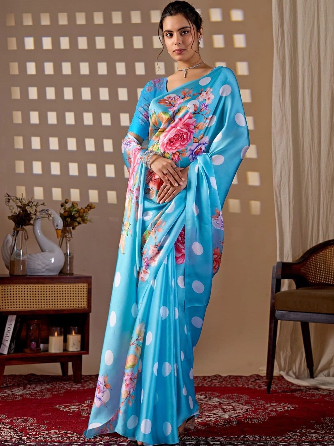 LeeliPeeri Designer Floral Satin Designer Saree thumbnail 7