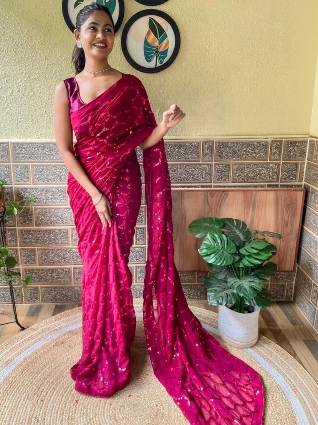 Mitera Embellished Sequinned Poly Georgette Designer Saree - view 1