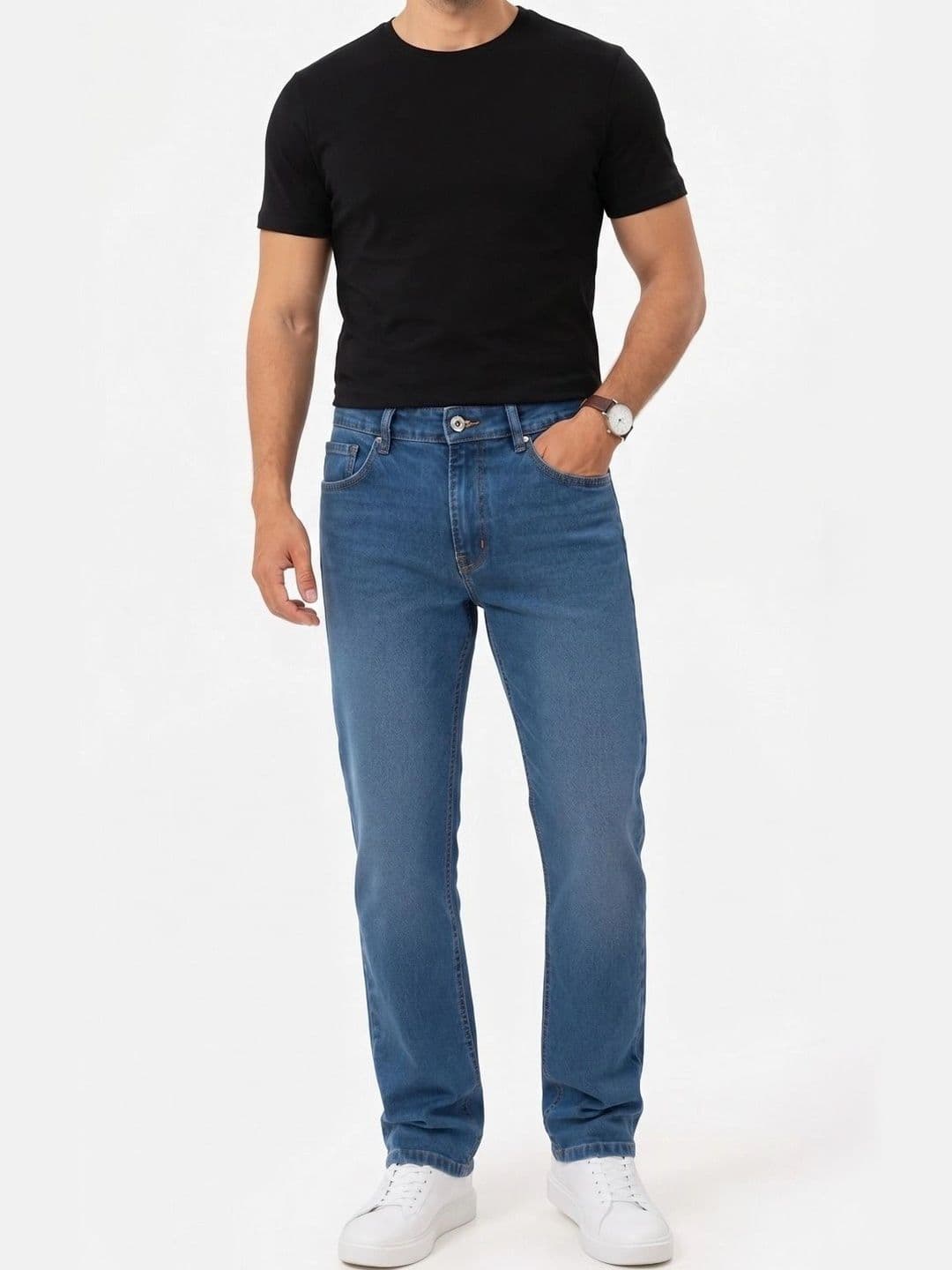 zayla Men Jean Regular Fit Mid-Rise Light Fade Stretchable Jeans - view 1